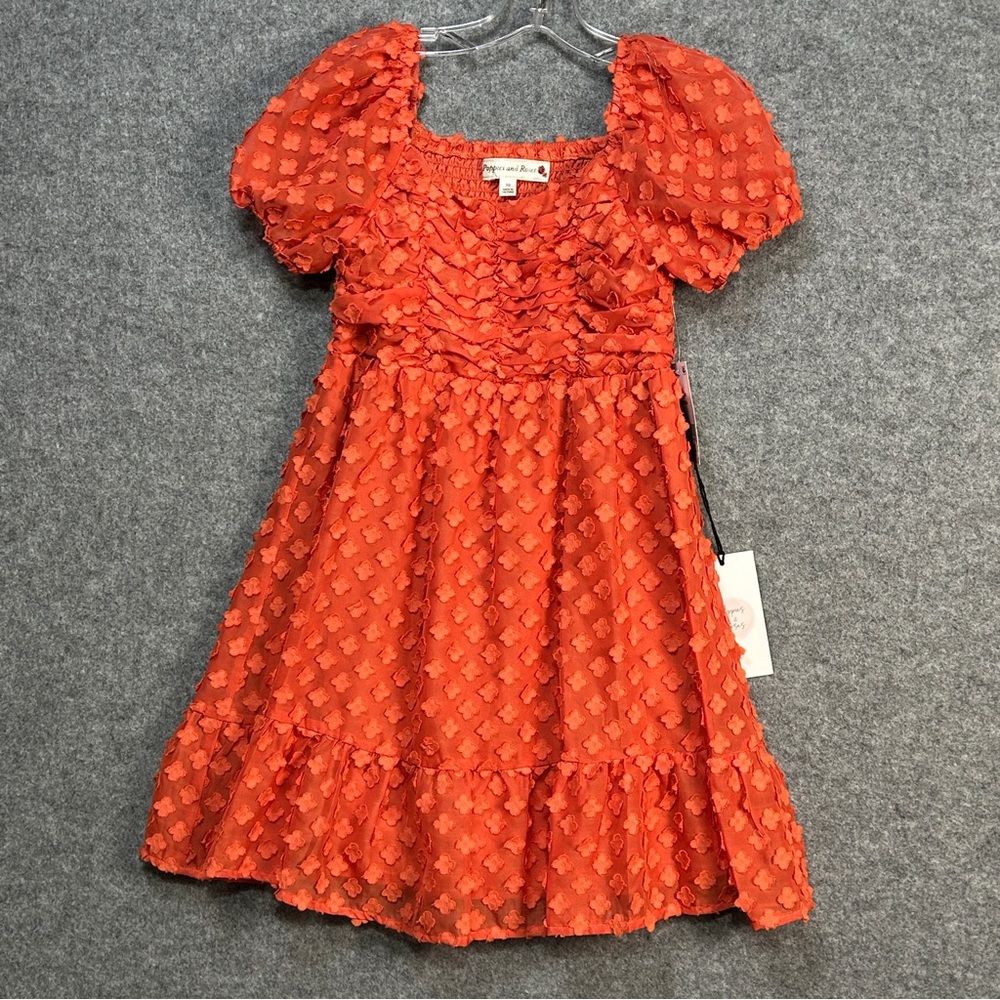 Poppies&Roses Girls 10 Paprika 3D Flower Chiffon Dress Cottagecore Wedding New